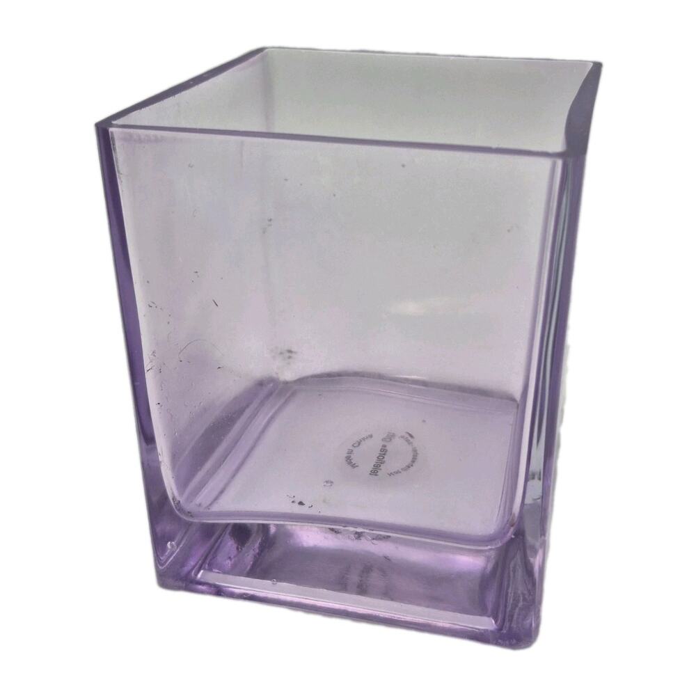 Teleflora Translucent Purple Glass Square Cube Floral Vase 4x4x5"